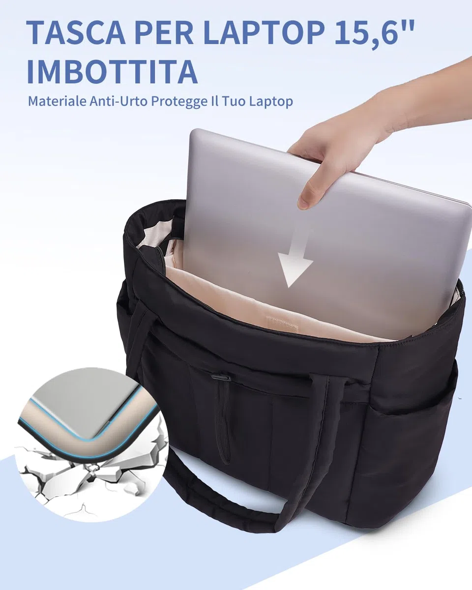 Wandering Nature Borsa Tote Donna con Cerniera & 40oz Tasca Elastica per Borraccia Borsa Università Donna Capiente per Laptop 15,6 Pollici per Viaggi Università e Lavoro (Brevetto in Corso)