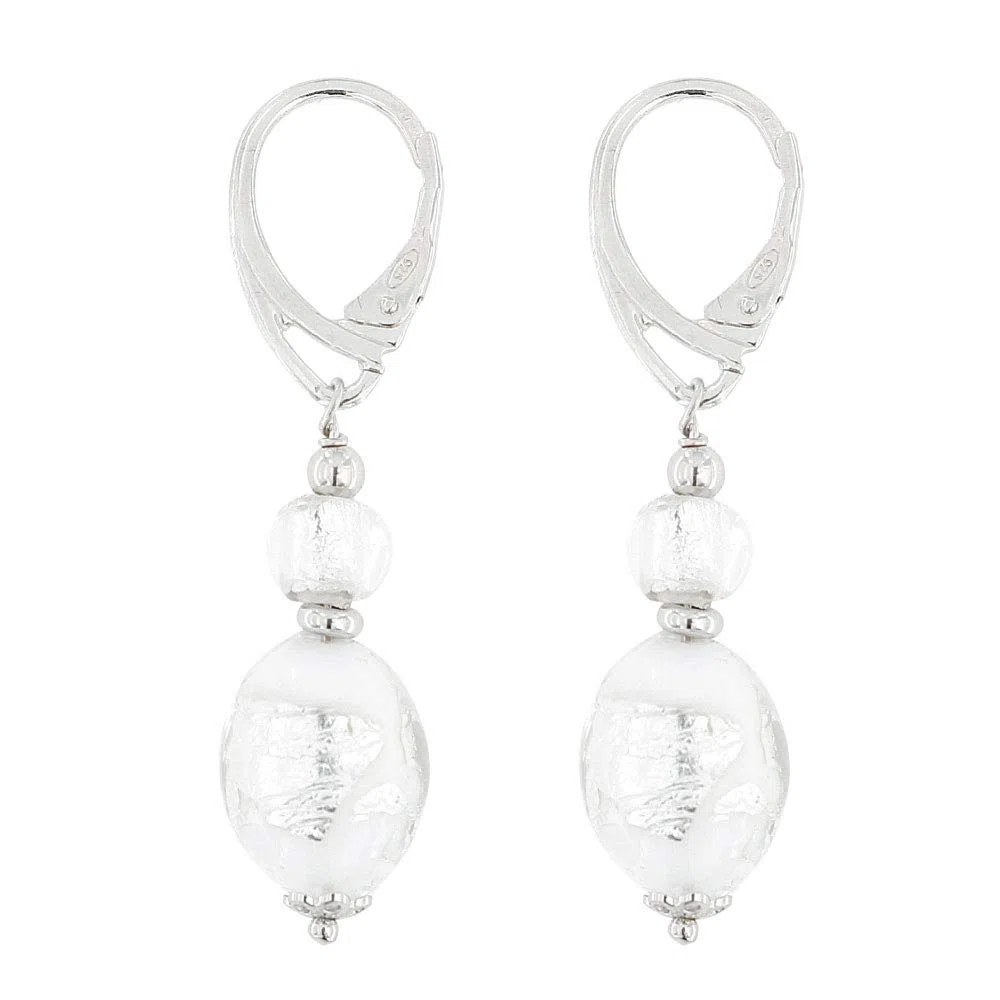 Venetiaurum - Orecchini Da Donna Con Perle Ovali In Vetro di Murano E Argento 925 Rodiato - Gioiello Made In Italy Certificato