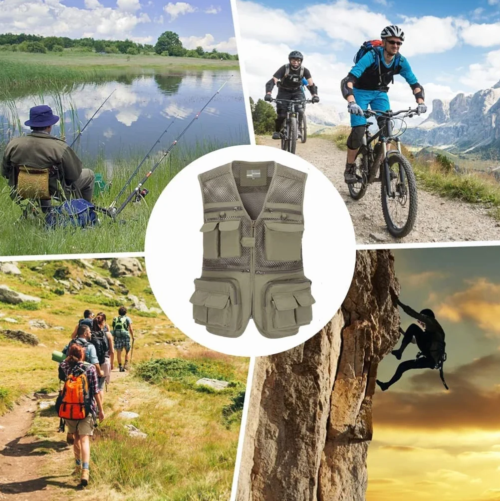 Uomo Gilet da Pesca All'aperto Multitasche Traspirante Asciugatura Rapida Giacca Senza Maniche Casual Leggera Panciotto in Rete Reporter Caccia Fotografi Giacche Gilet