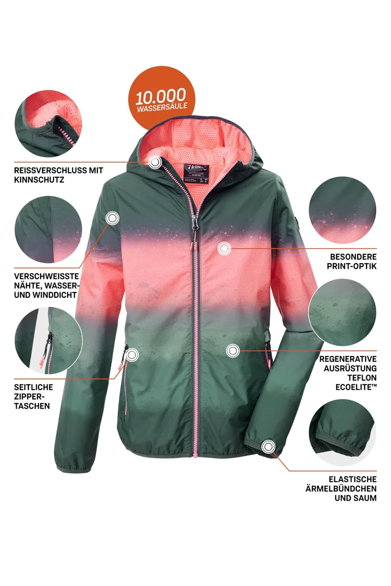 Killtec Kos 155 Grls Jckt Giacca funzionale/giacca antipioggia impermeabile con cappuccio Bambine e ragazze
