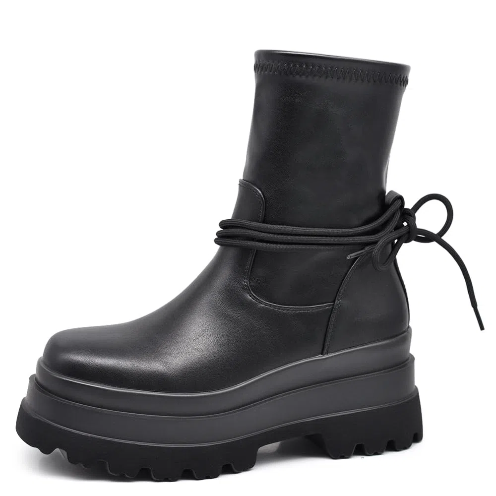 IF FASHION Stivali Stivaletti Scarpe Chelsea da Donna Platform Elastico Zeppa XG110