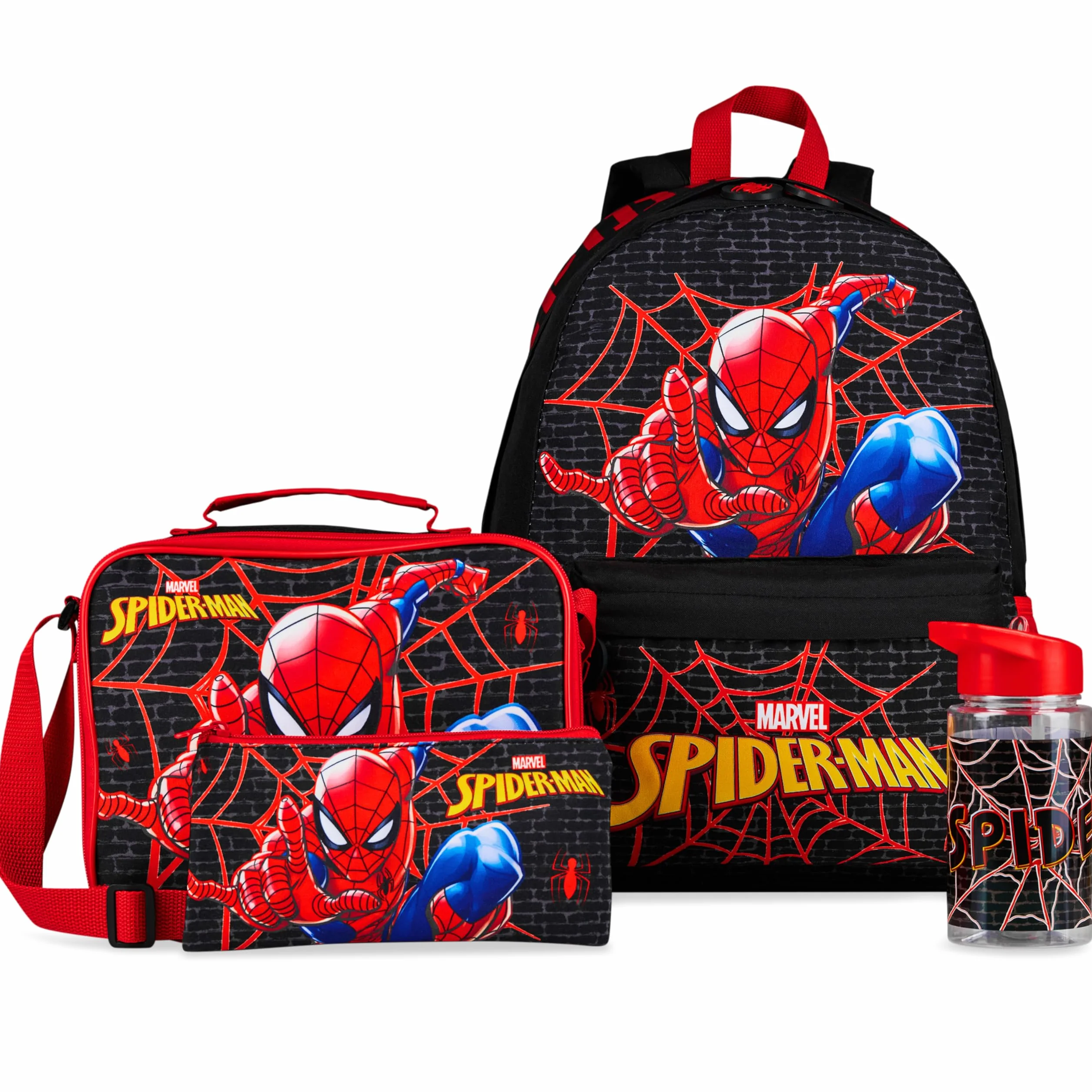 Marvel Spiderman Zainetto Bambino Set 4 Pz Borraccia 400ml Astuccio Isolato Borsa Portapranzo Accessori Scuola Viaggio Vacanza