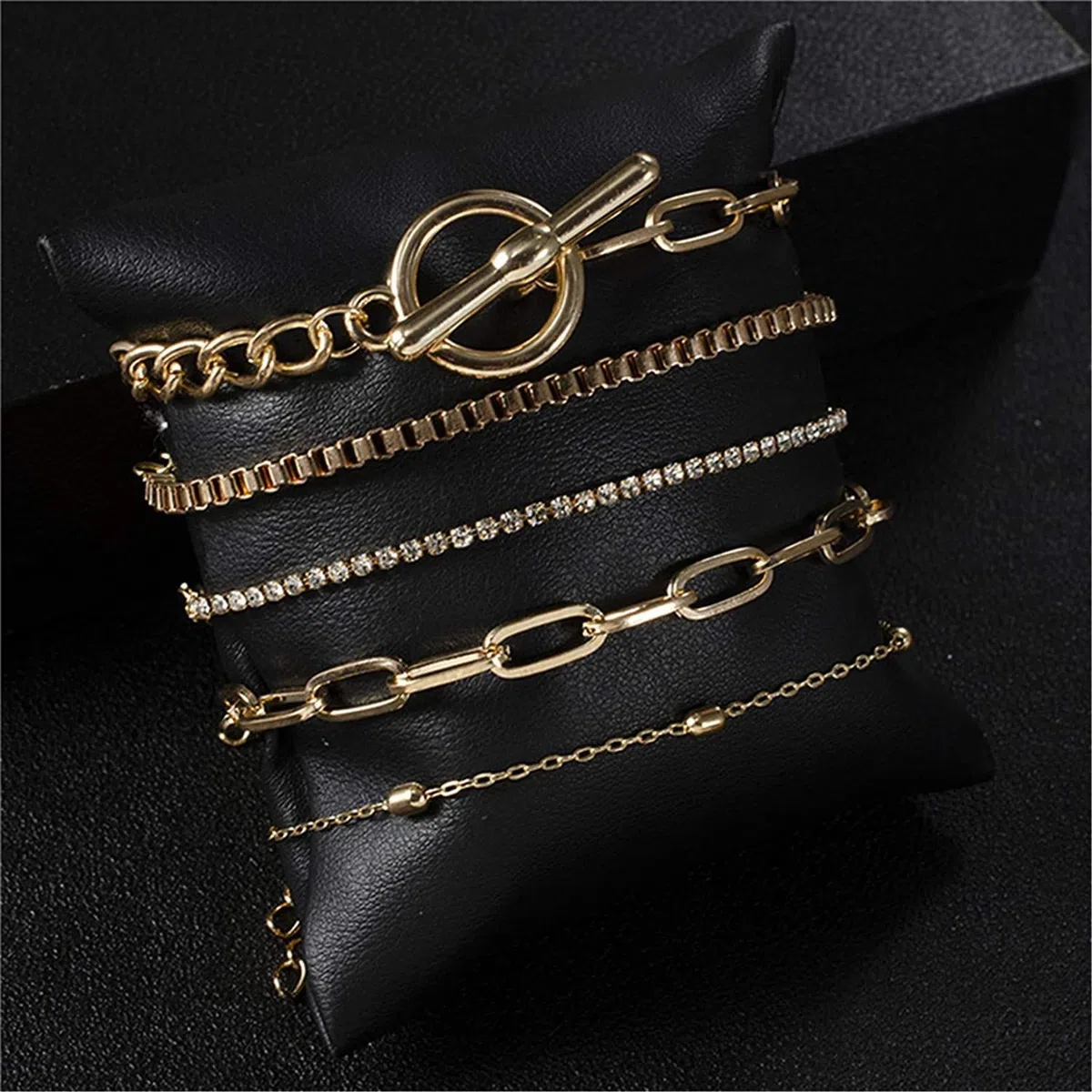 PULABO Set di 5 braccialetti color oro con bracciale a catena con strass, cavigliera regolabile, gioielli quotidiani fatti a mano per ragazze adolescenti durevole