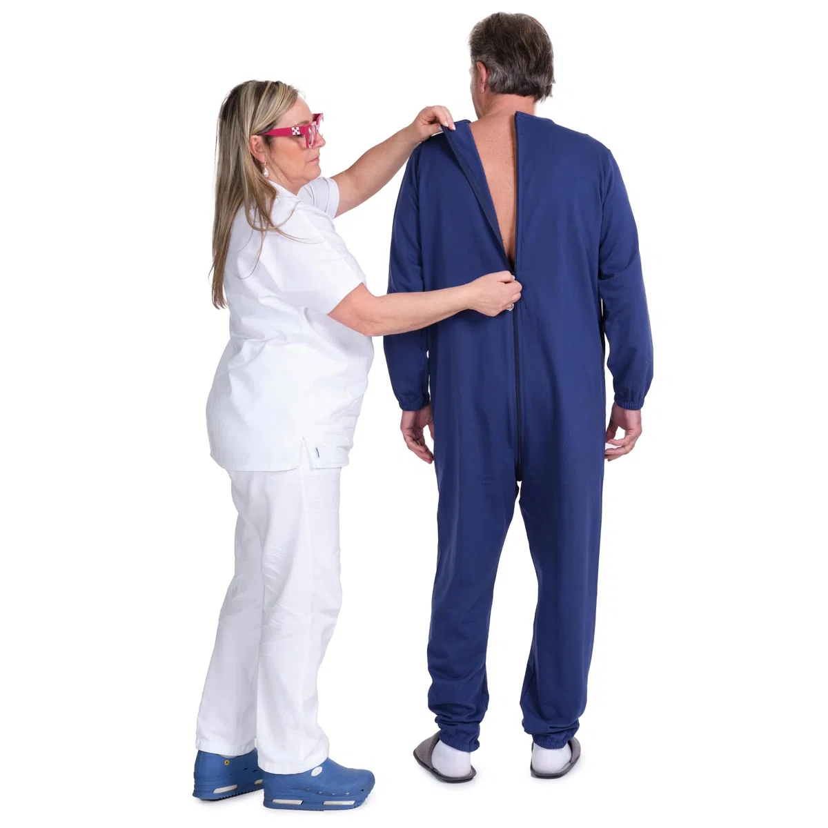 FERRUCCI COMFORT Pigiama Tutone Sanitario Invernale Felpato Unisex con Cerniera sul Dorso - 9078-F Copiativo - per Anziani, Incontinenza e Alzheimer