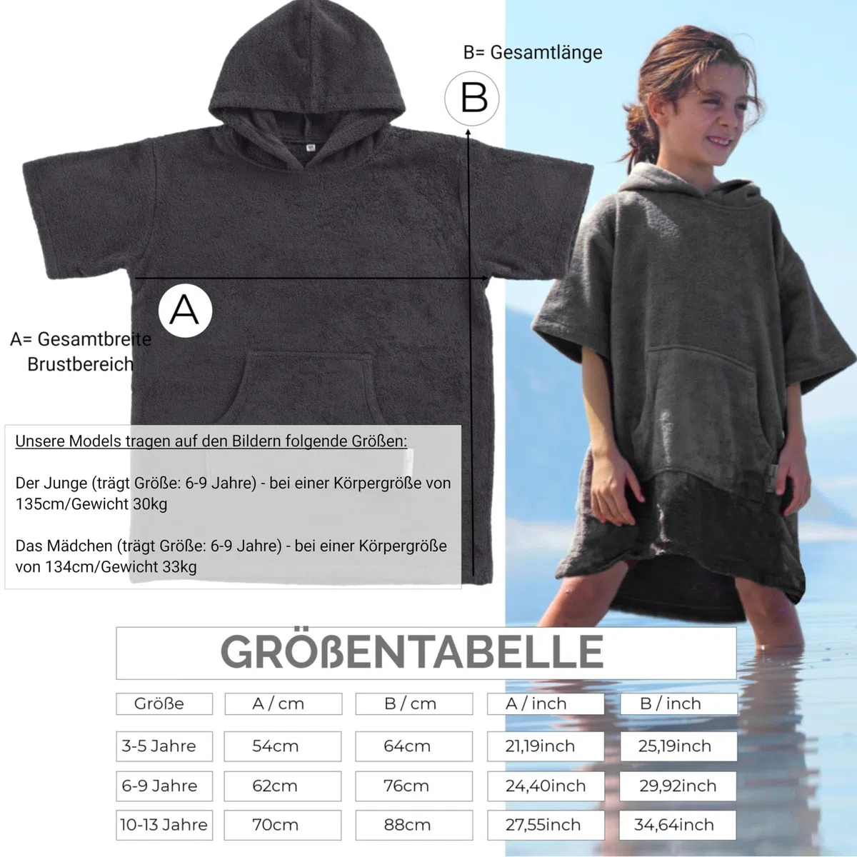 Poncho da bagno in spugna per bambini ragazzi – Ragazze Surf Poncho 100% cotone poncho asciugamano con cappuccio poncho da surf accappatoio