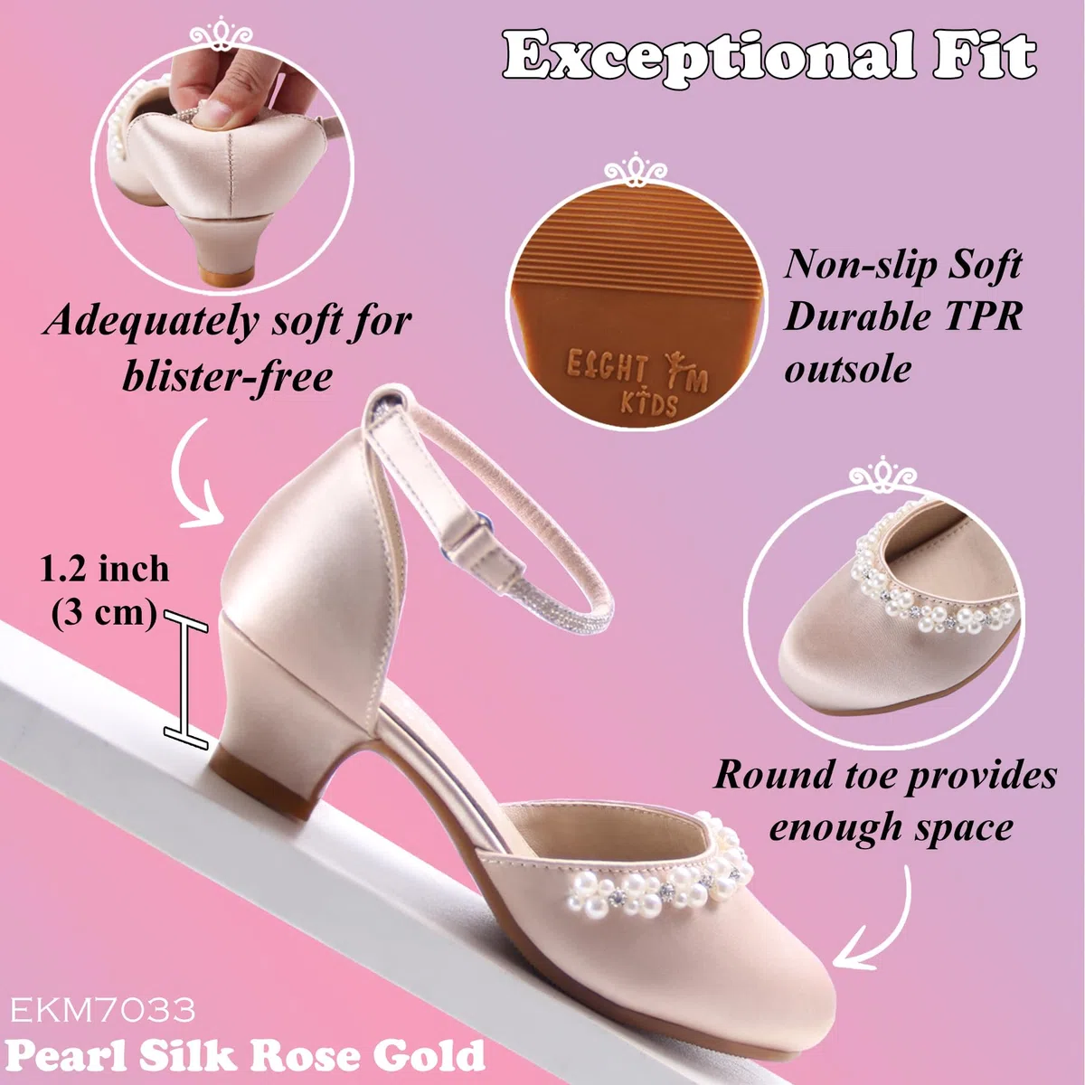 EIGHT KM Scarpe Mary Jane con Tacco Alto da Ragazza Principessa per Matrimonio e Festa EKM7033 Seta Liscia Lucida perlacea