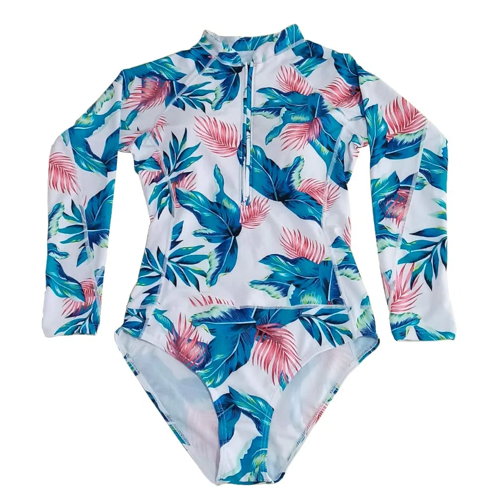 Costume da Bagno a Maniche Lunghe con Zip da Donna Costume Intero da Bagno Ricreativo Rash Guards