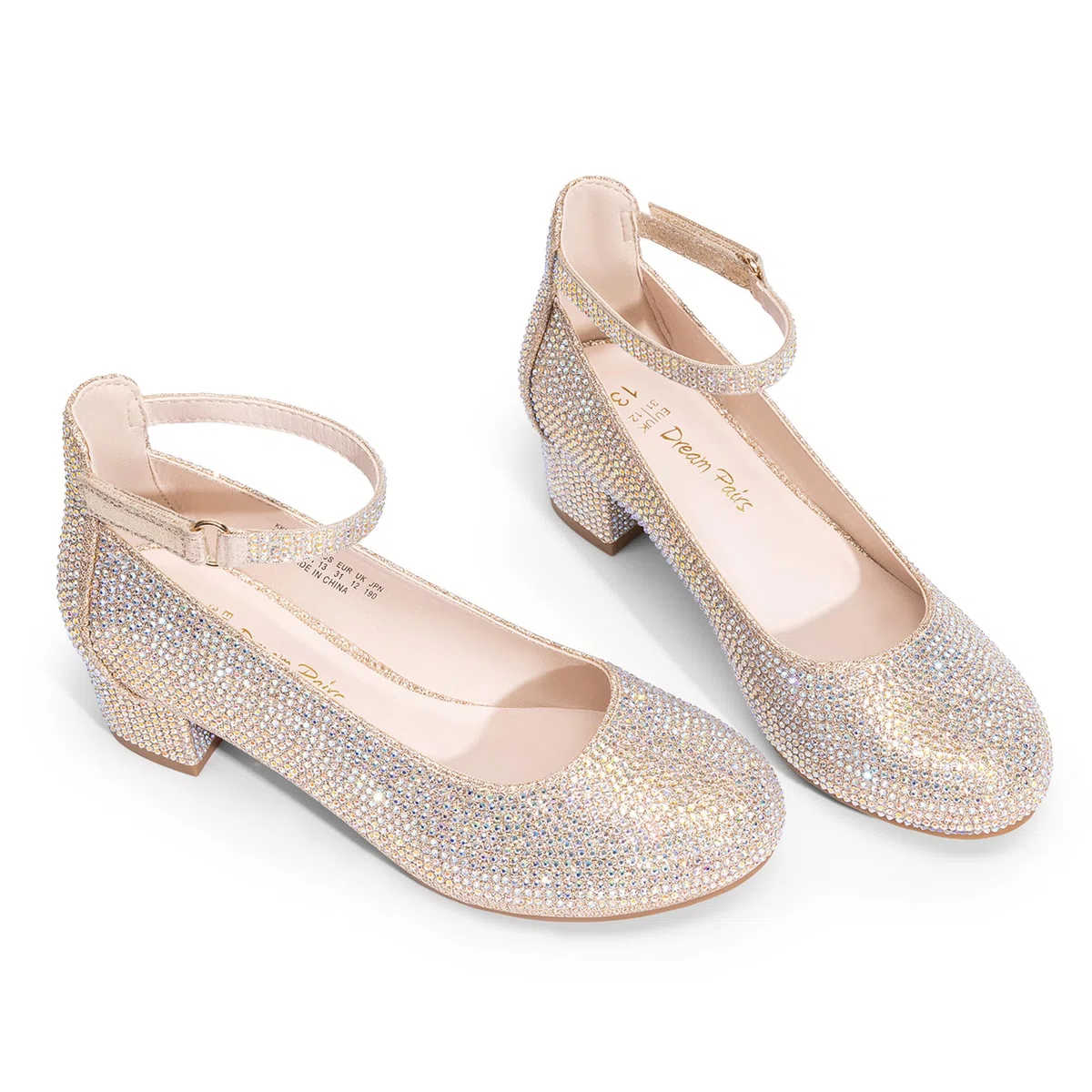 DREAM PAIRS Ballerine Bambina con Tacco Alto e Cinturino alla Caviglia, Scarpe Eleganti da Principessa per Feste e Matrimoni, per Bambine Grandi