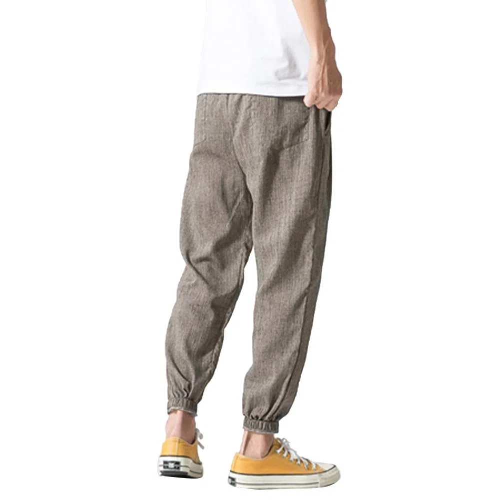 Vanvene - Pantaloni casual da uomo in lino e cotone, leggeri e larghi, da spiaggia, yoga, gamba ampia