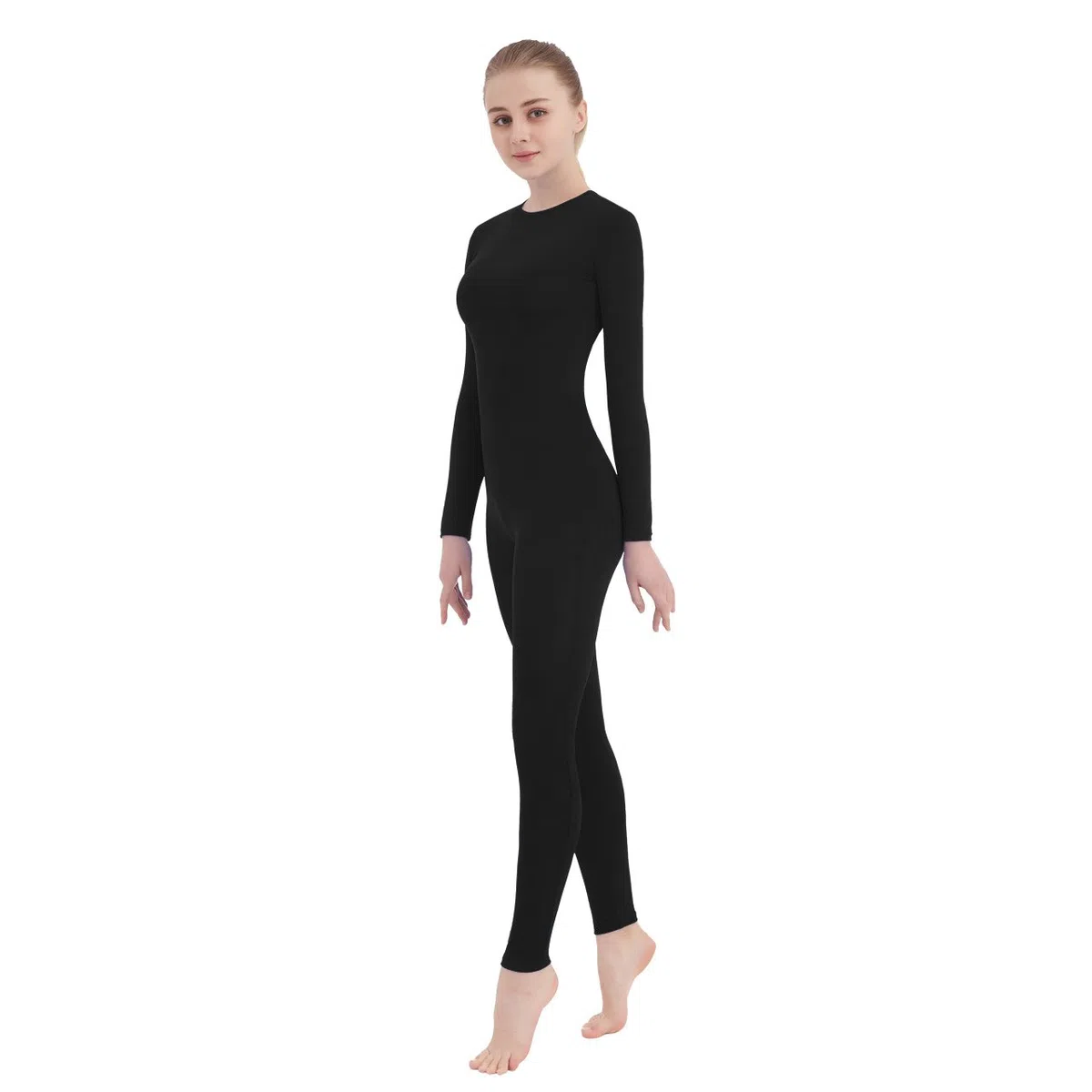 SUPRNOWA Crew Neck Full Body Unitard Elastane Spandex Long Sleeve Round Neck One Piece Bodysuit Unisex
