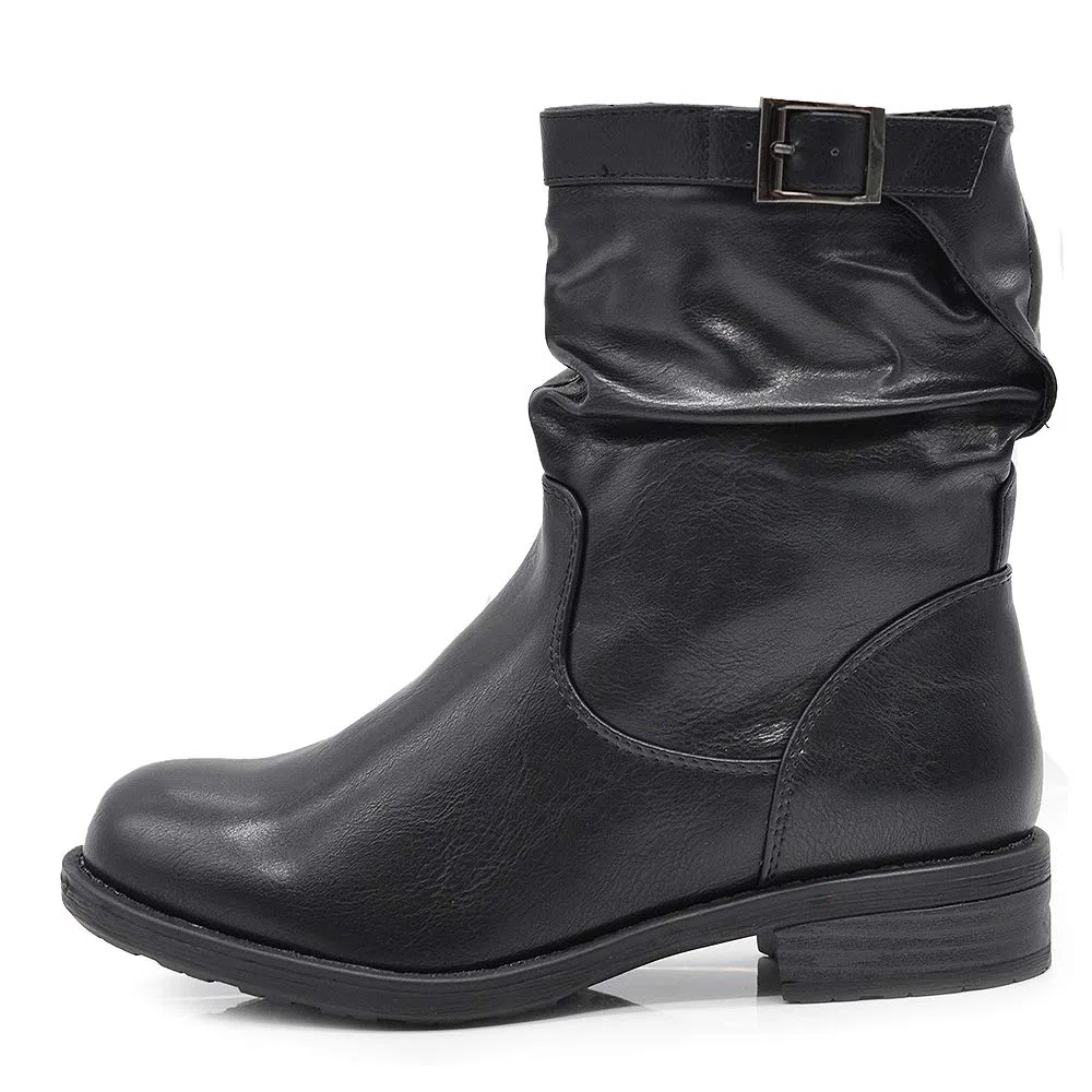IF Stivali Stivaletti Anfibi Biker Motociclista Arricciati Caviglia Con fibia Da Donna G680