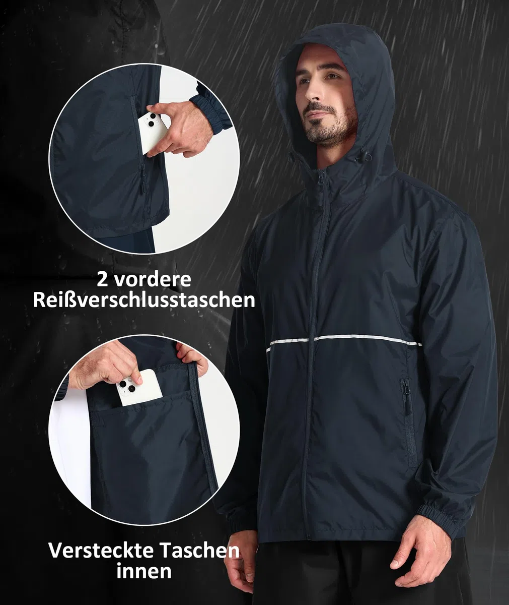 SPEEDRUN Rain Jacket Uomo Antivento Uomo Antipioggia Ripiegabile Giacca Antipioggia Impermeabile Tascabile Waterproof Jacket Man Moto Running Leggera Trekking Ciclismo Sport Outdoor