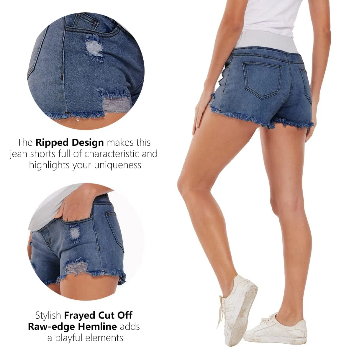 Jeans pantaloncini premaman per gravidanza, jeans per gravidanza, pantaloni corti, jeans a vita bassa, strappati, orlo grezzo, abbigliamento premaman estivo