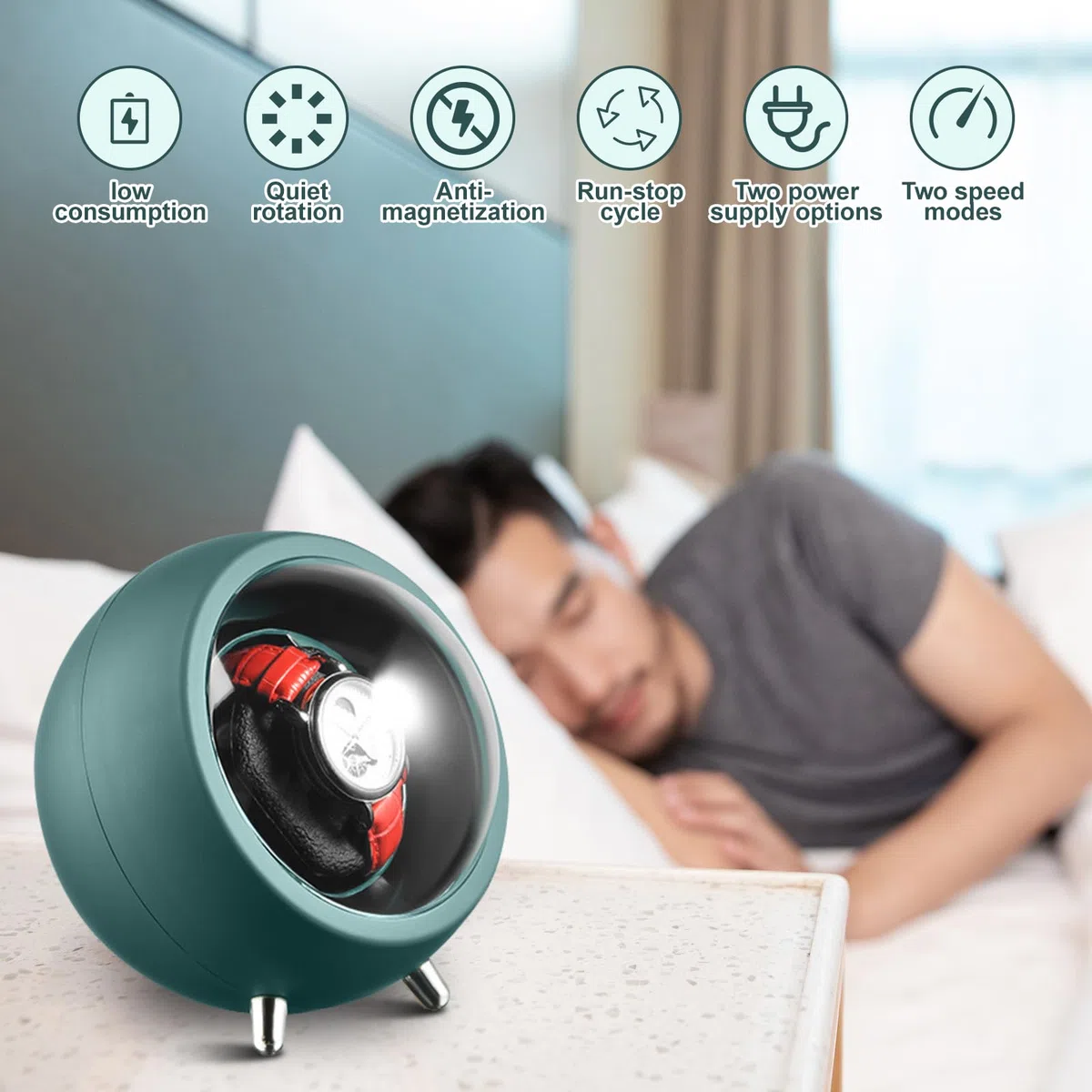 Scatola Del Tempo Per Orologi, Carica Orologi Automatici Con Design Silenzioso E Due Modalità Di Alimentazione, 360° Scatola Del Tempo Con Per Soggiorno E Camera Da Letto (Batterie Non Incluse)
