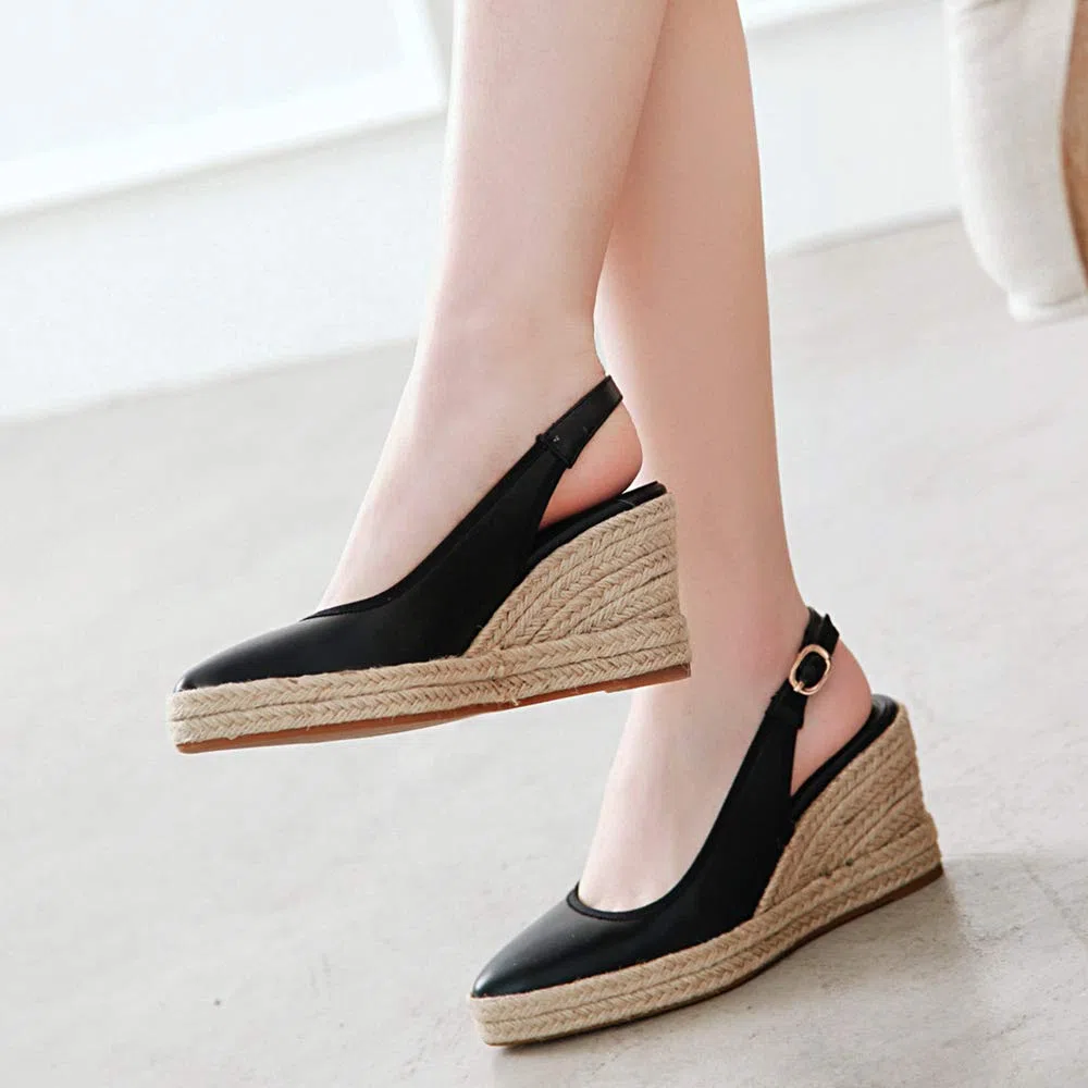 Scarpe Slingback da Donna, Espadrillas Zeppa Moda Décolleté Tacco Alto Appuntito con Plateau, Numero 32-44