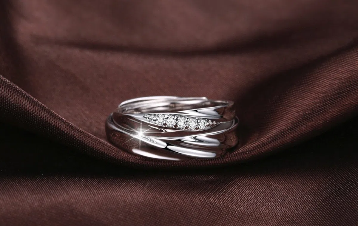 sassu fine Endless Love, coppia di anelli in argento 925 con zirconia cubica Swarovski, regolabili, fedi nuziali, anelli di promessa (anelli per coppia)