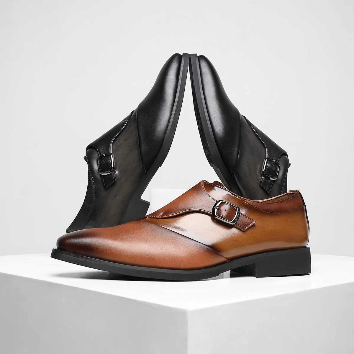 SANNAX Scarpe da Uomo Monk Stile Classico - Scarpe Casual Formali da Lavoro per Sposi