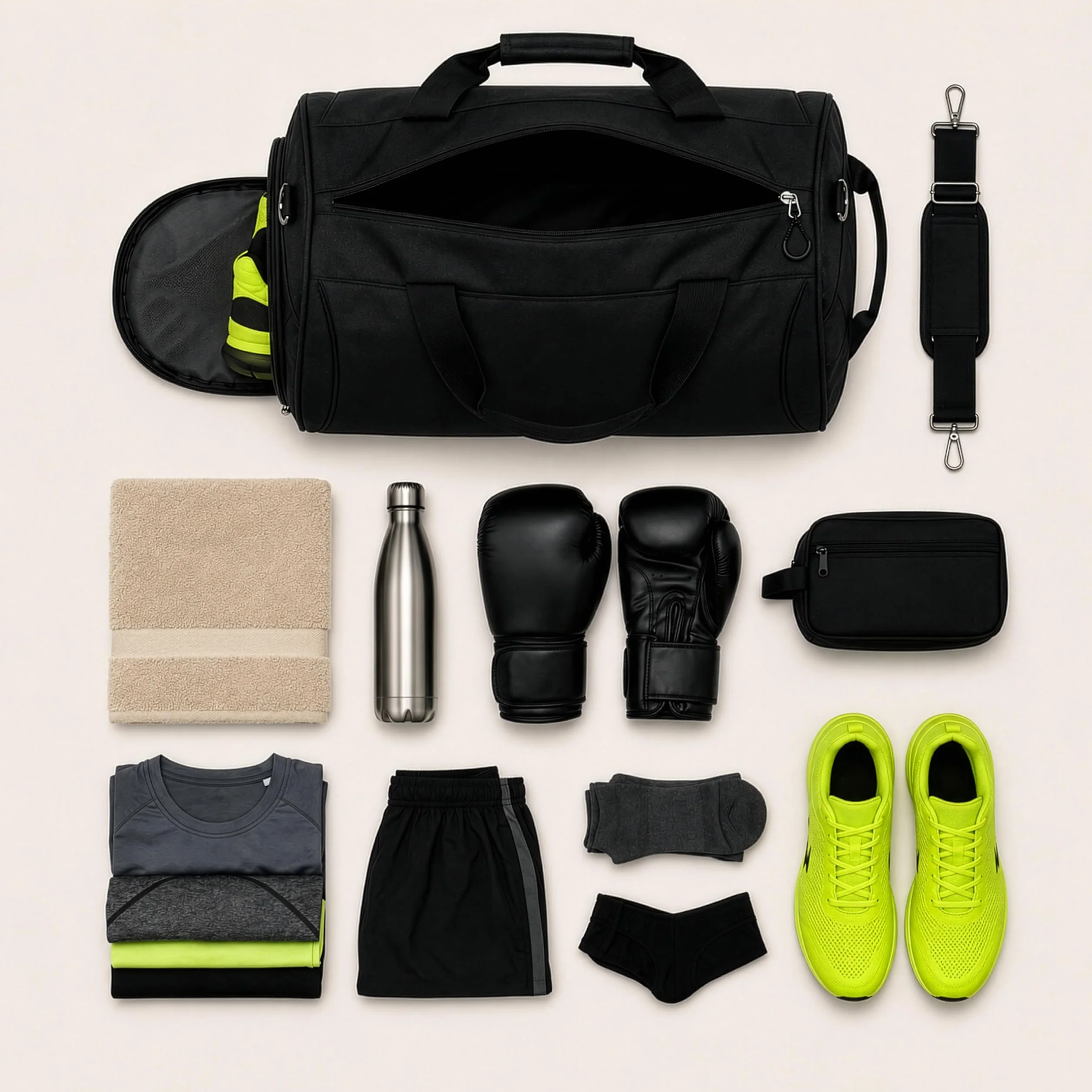 Borsone Palestra Uomo & Donna - Borsone da Viaggio con Porta Scarpe e Tasca Umida - Borsa Palestra Donna per Sport, Fitness, Piscina (Nero, 30 l)