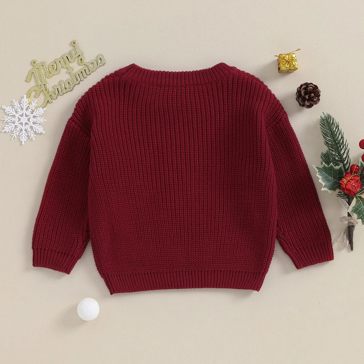 LYSINK Maglione natalizio a maglia per neonato con ricamo a lettere classiche a girocollo a maniche lunghe per autunno inverno