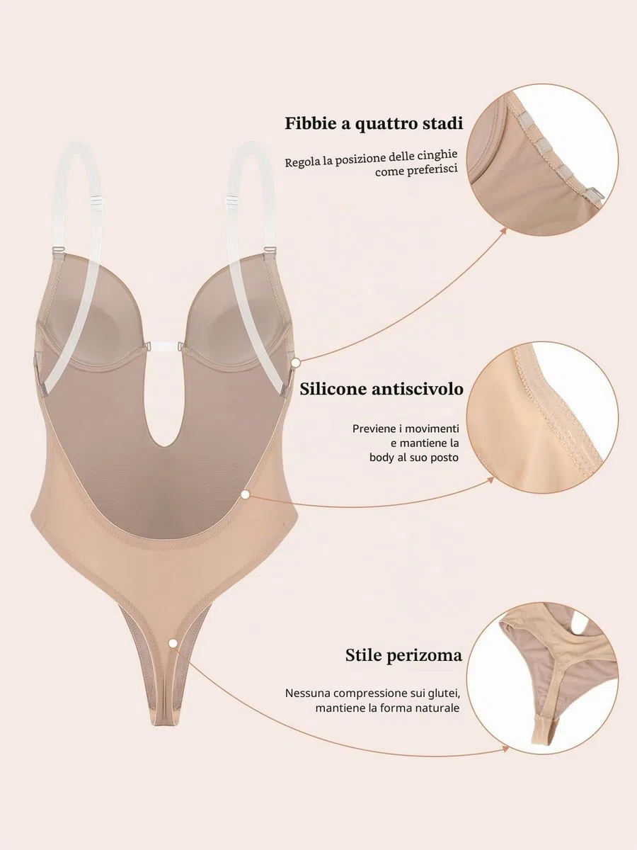 SHAPERIN Body Modellante Donna Senza Schienale Invisible Body con Reggiseno Push Up Bodysuit Shapewear Perizoma