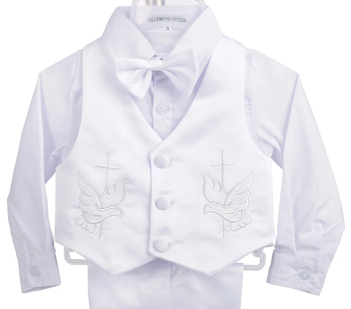 Lito Angels - Abito da Battesimo per Bimbo, Completo Bianco 5 Pezzi Set (Gilet, Camicia, Pantaloni, Papillon e Cappello), Manica Lunga