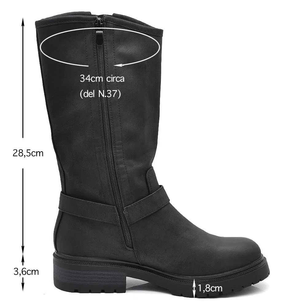 IF Fashion Scarpe Stivali da Donna Al Polpaccio Biker Motociclista Con Fibbie Cinturino Anfibi MP730