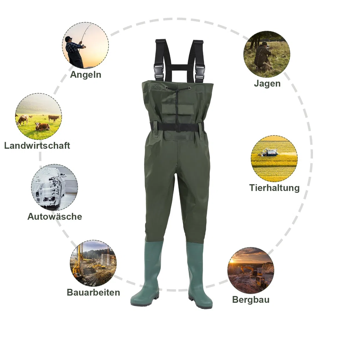 Wathose Uomo Impermeabile 70D Nylon Composite PVC Pantaloni da Pesca Pantaloni da Pesca con Stivali, Wathose Uomo Donna per cantieri, pesca, fattorie, giardini