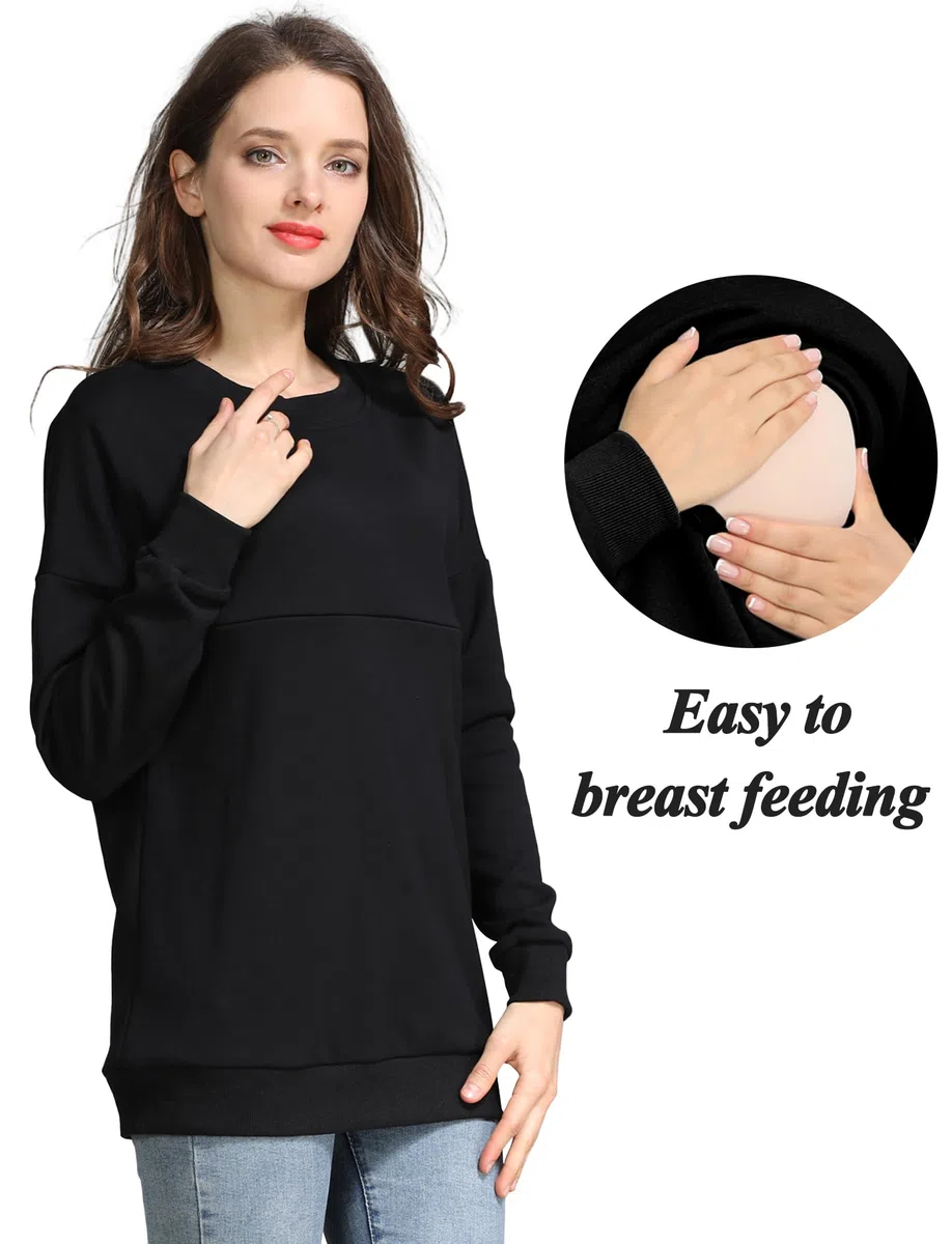 FEOYA Maglione premaman da donna, in cotone, per allattamento, a maniche lunghe, per allattamento, con chiusura lampo