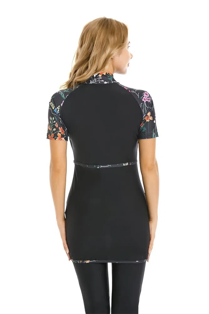 Rash Guard da Donna Costume da Bagno Modesto per Ragazze Manica Corta Bikini Costumi da Bagno da Surf Burkini