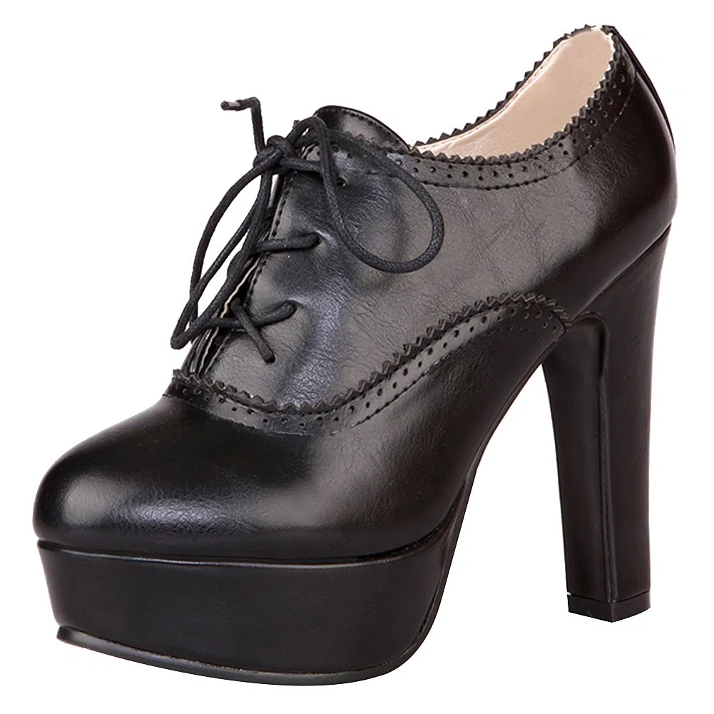 Donna Elegante Piattaforma Alta Tallone di Blocco Scarpette Brogue Oxfords Tacchi a Spillo Grandi Dimensioni