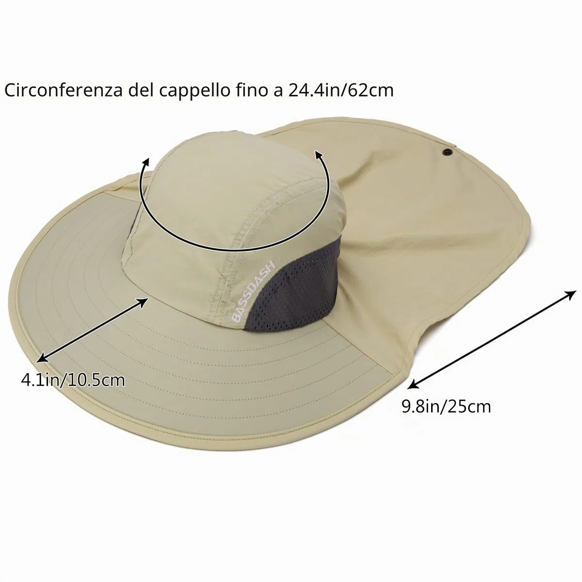 Bassdash Cappello da Sole Unisex UPF 50+ Cappello da Pesca Idrorepellente Tesa Larga con Ampia Protezione del Collo Coda di Cavallo Uomo Donna
