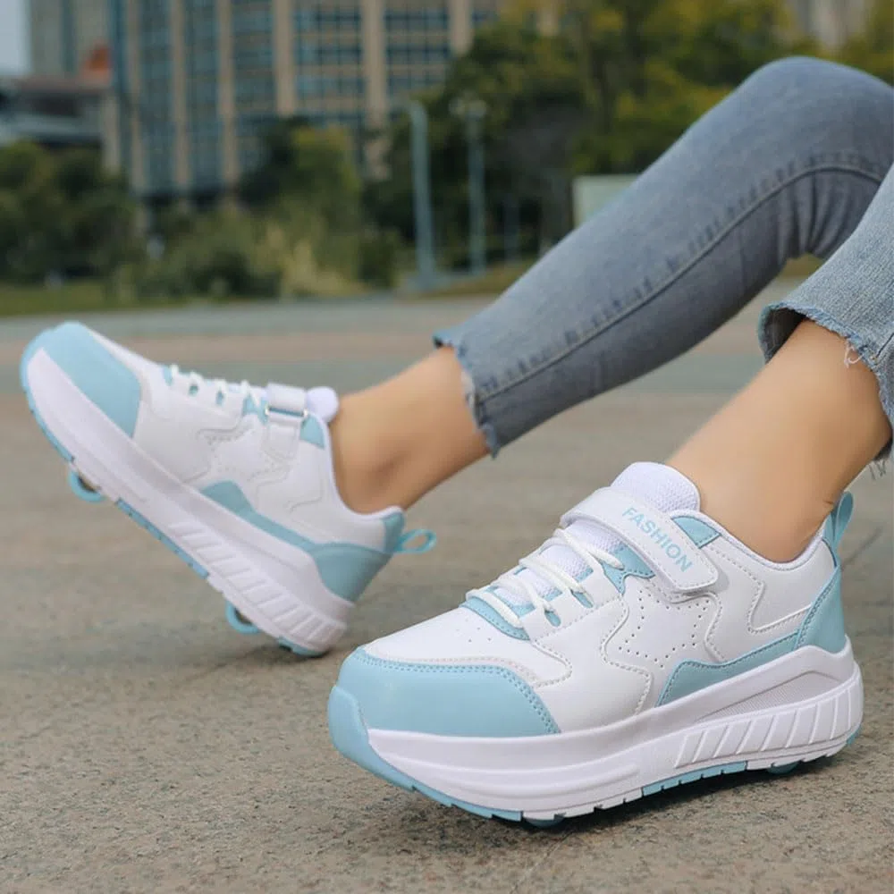 Scarpe con Rotelle Bambina, Hiseng Scarpe con Rotelle Bambino Sportive Scarpe da Skateboard Skateboard Sneakers Outdoor Multisport Scarpe da Ginnastica da Pattini per Ragazze Ragazzi Rosa Azzurro Nero