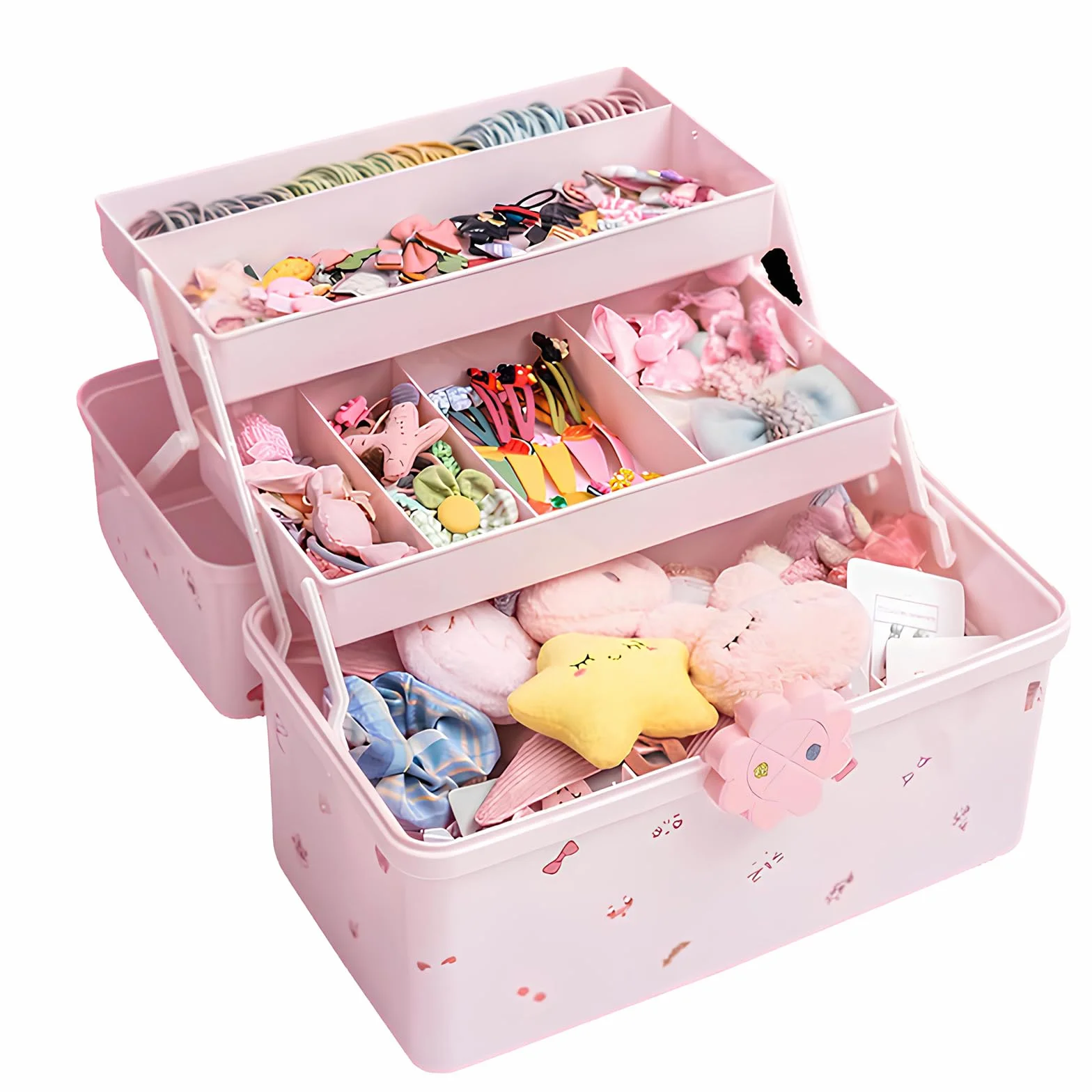 Scatola per Accessori per Capelli per Bambini, Porta Elastici per Capelli Bambina, Organizer per Capelli, Spazio di Archiviazione su Più Livelli, Portagioie per Fasce per Capelli, Clip