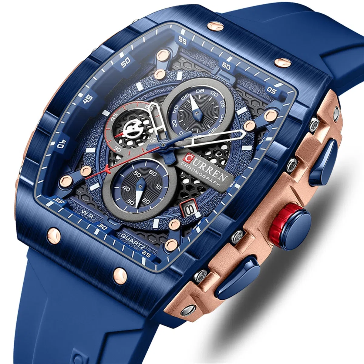 FORSINING Orologio da polso da uomo, analogico, al quarzo, alla moda, rettangolare, grande quadrante, cinturino in silicone, impermeabile, orologio militare con calendario e data
