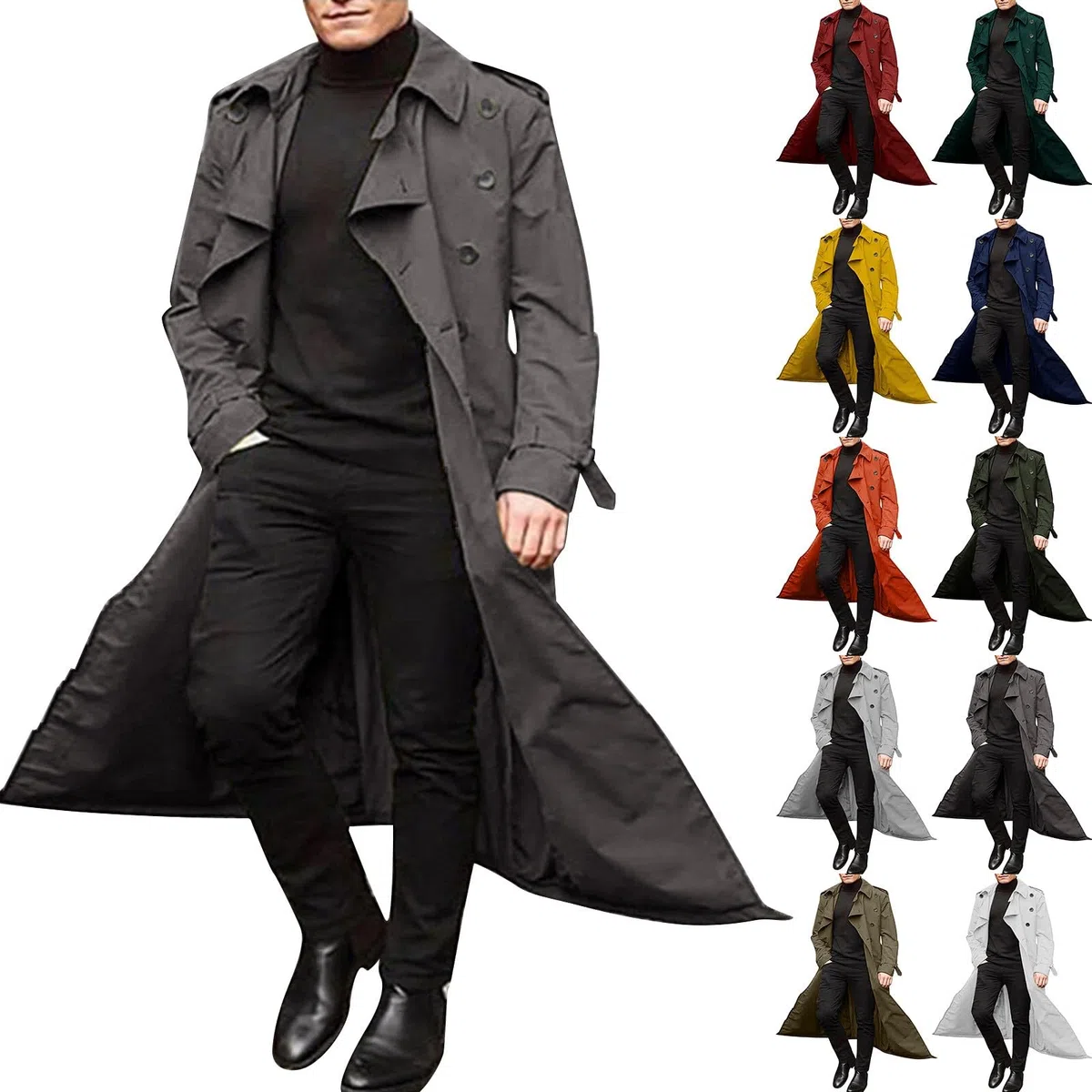 Trench Uomo Lungo Cappotto Uomo Lungo Giacche Uomo Eleganti Tranch Uomo Impermeabile Cappotto Uomo Elegante Trench Uomo Nero Trench Parka