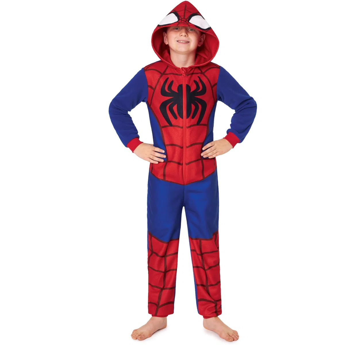 Marvel Spiderman Tuta Intera Bambino, Todo en Uno Pigiama Pile, Incappucciato Abbigliamento da Casa, Regalo Ragazzo
