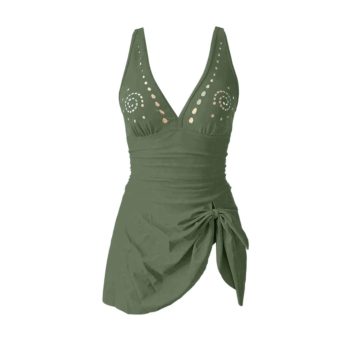 Costume da Bagno Monokini Traforato in Tinta Unita con Design a Scollo Alto