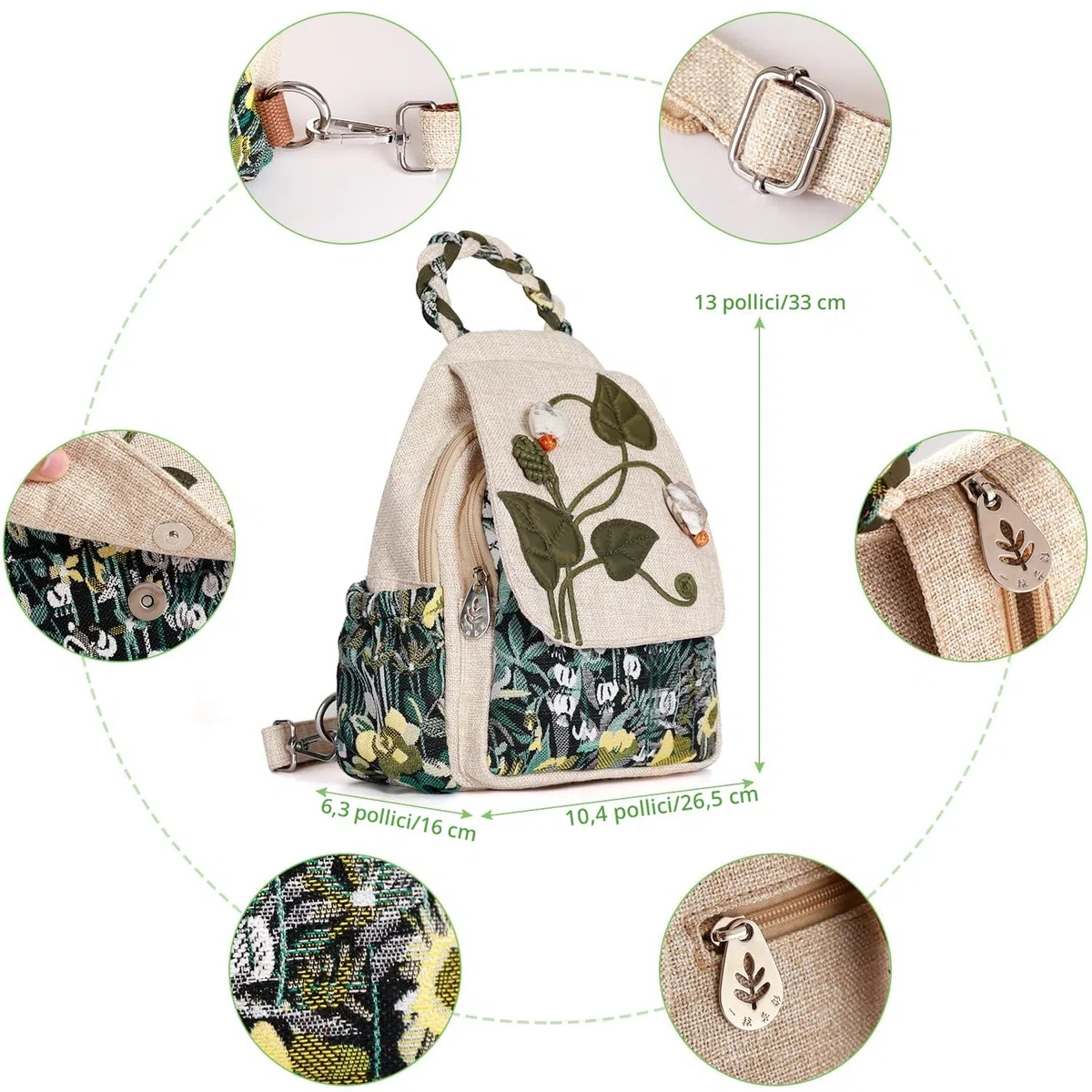 Auluda Borsa a tracolla convertibile da ragazza, zaino artigianale artigianale, bellissimo zaino casual premium in tela per donna