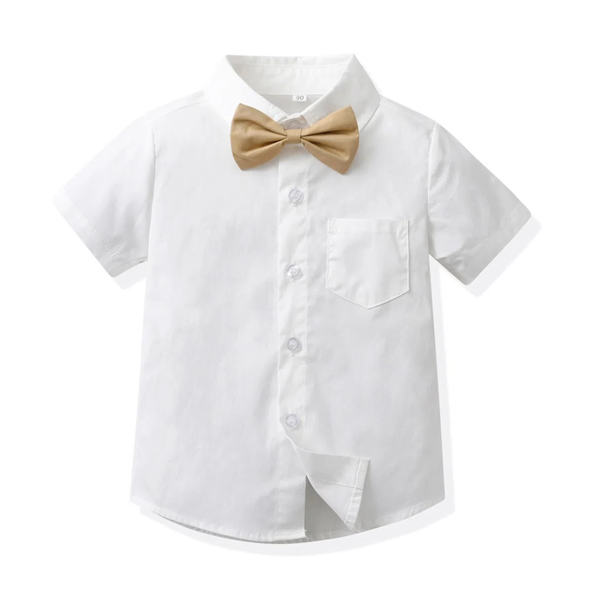 Bimbo Completini e Coordinati Gentiluomo, Camicia a Maniche Corte e Papillon + Pantaloncini con Bretelle Completo Cerimonia per Bambini e Ragazzi