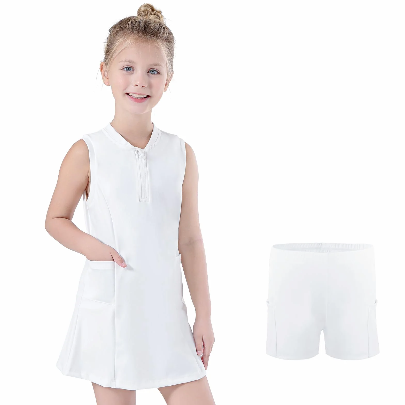 Bezioner Vestito Tennis Ragazze Abito Golf Cerniera Abito Sportivi con Pantaloncini e 4 Tasche Abbigliamento da Padel Bambini