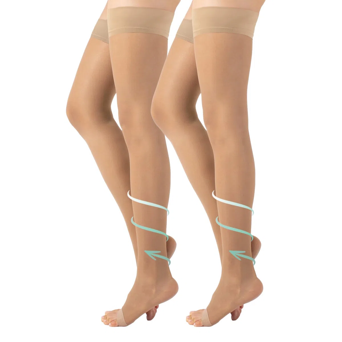 CALZITALY 1/2 Paia Calze Autoreggenti a Compressione Graduata Forte Medicali a Punta Aperta 15-21 mm/Hg | Nero, Naturale | S, M, L, XL | 140 DEN | Made in Italy