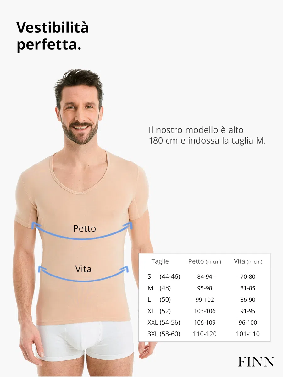 FINN Maglia Intima Anti-Sudore Uomo con Scollo a V e Assorbenti Ascellari Contro Sudorazione Eccessiva - Canottiera con Protezione Garantita Contro Macchie di Sudore e Cattivo Odore