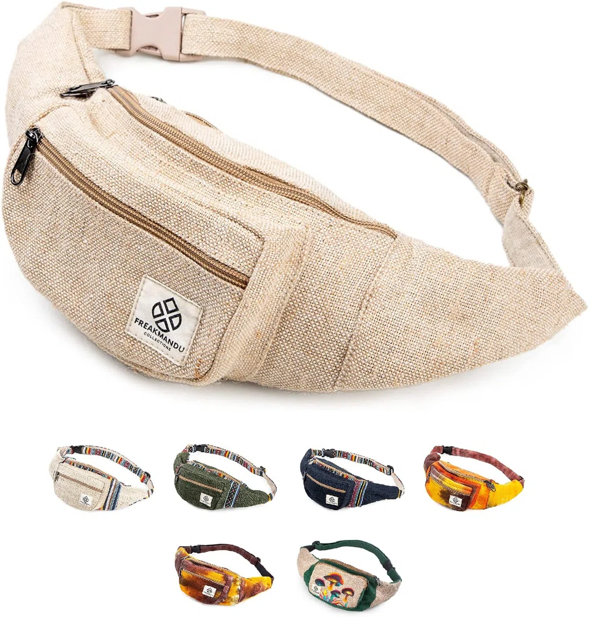 Freakmandu Marsupio di Canapa Unisex - Marsupio a Vita Incrociata Marsupio Fatto a Mano in Stile Bohémien Hippie per Uomo e Donna
