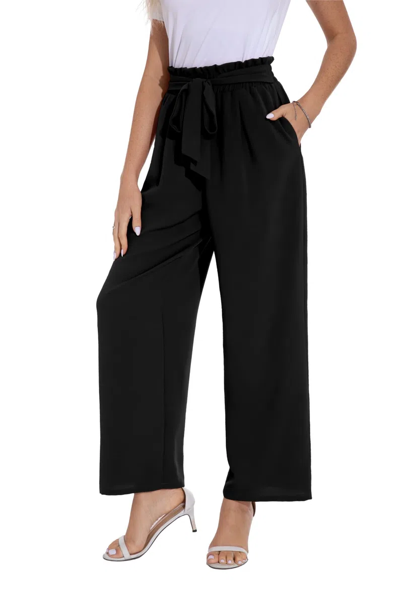 PrinStory Pantaloni estivi da donna a gamba larga, leggeri, elasticizzati, con tasche, pantaloni da lavoro casual