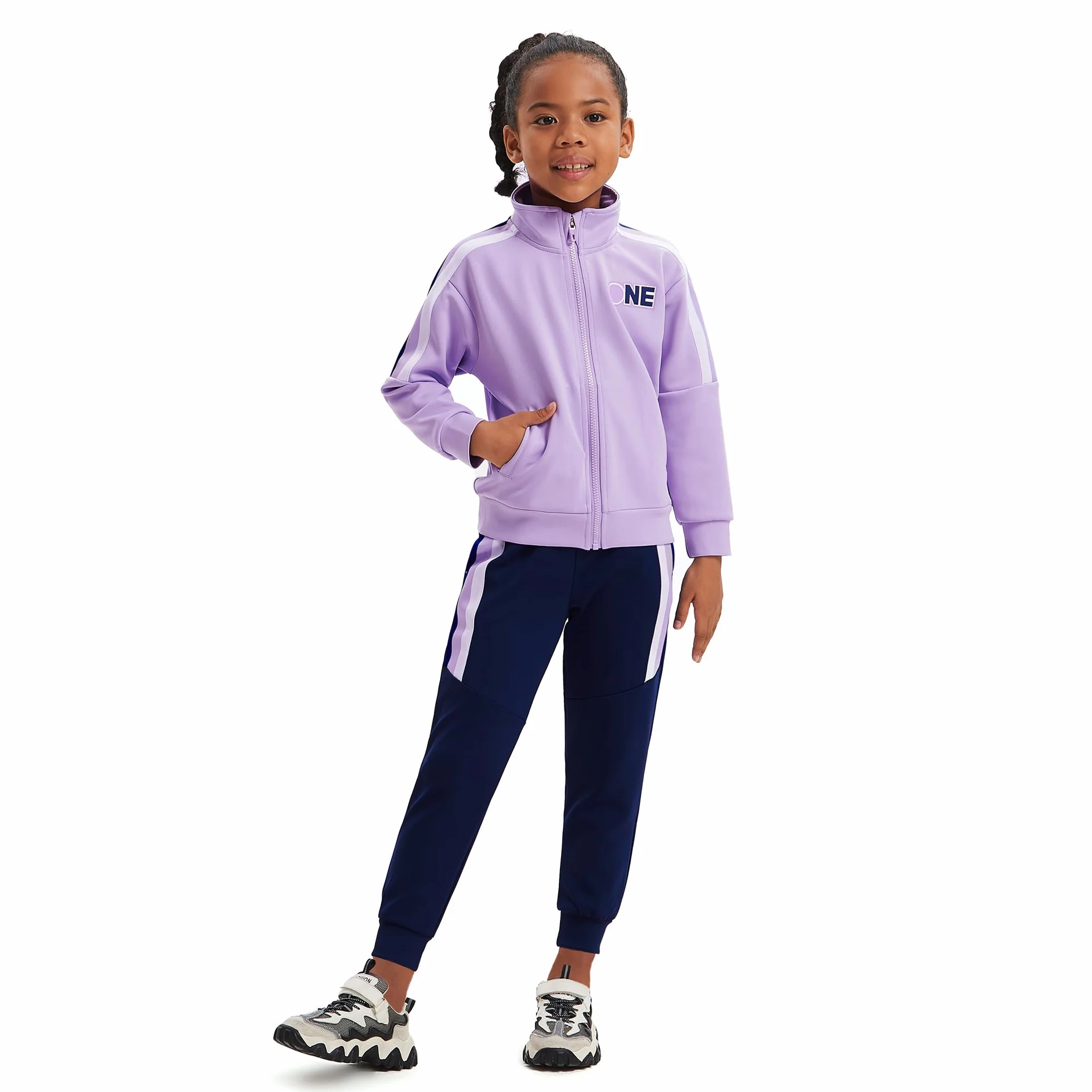 Ragazze Bambini Tuta Abbigliamento 2 pezzi Set a righe Bomber con zip Top con tasche Sport Jogger Pantaloni