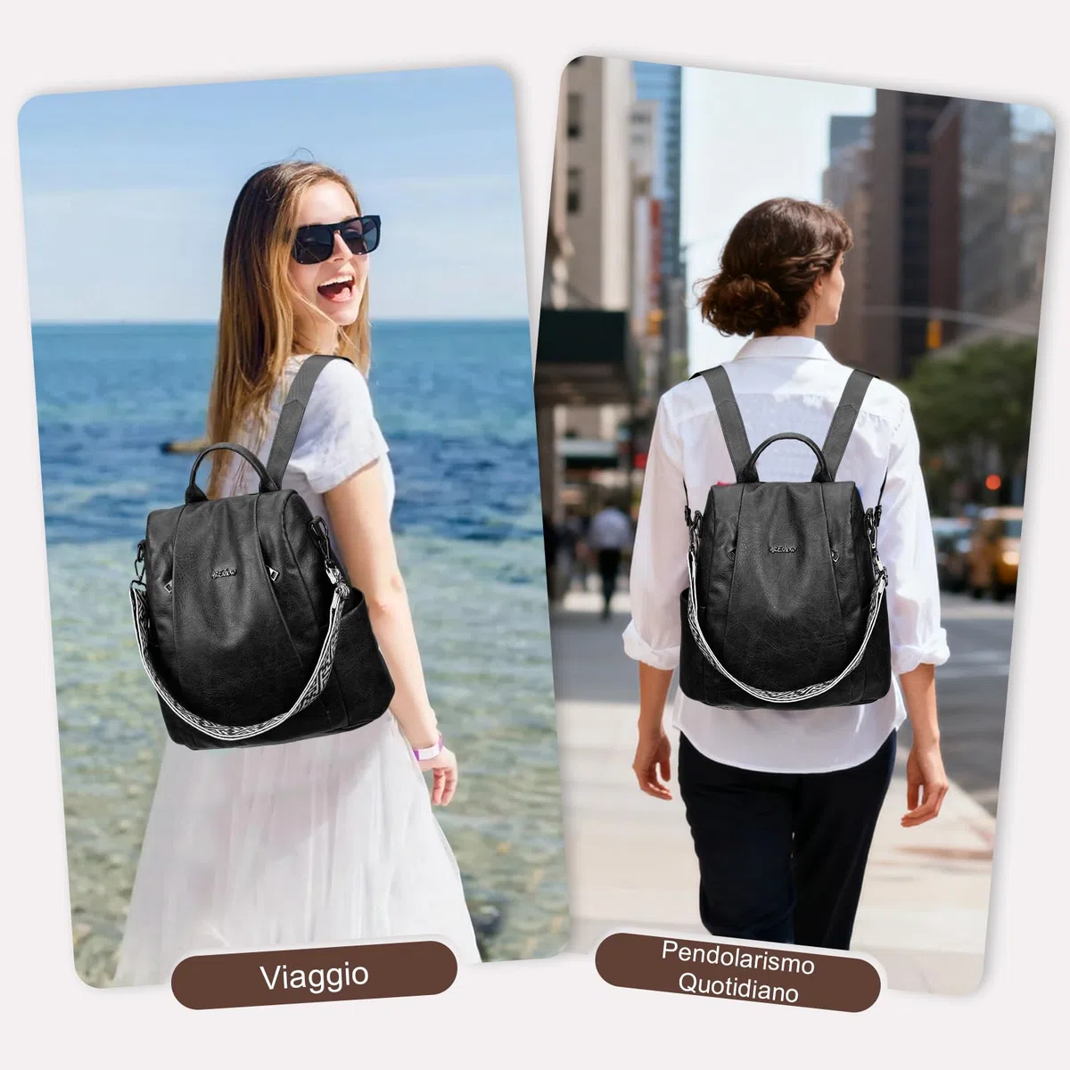 Eshow Zaino Donna Antifurto e Pochette Donna, Zainetto Impermeabile in Pelle Vegana, Borsa Casual ed Moda per Viaggio Scuola Lavoro Shopping e Università