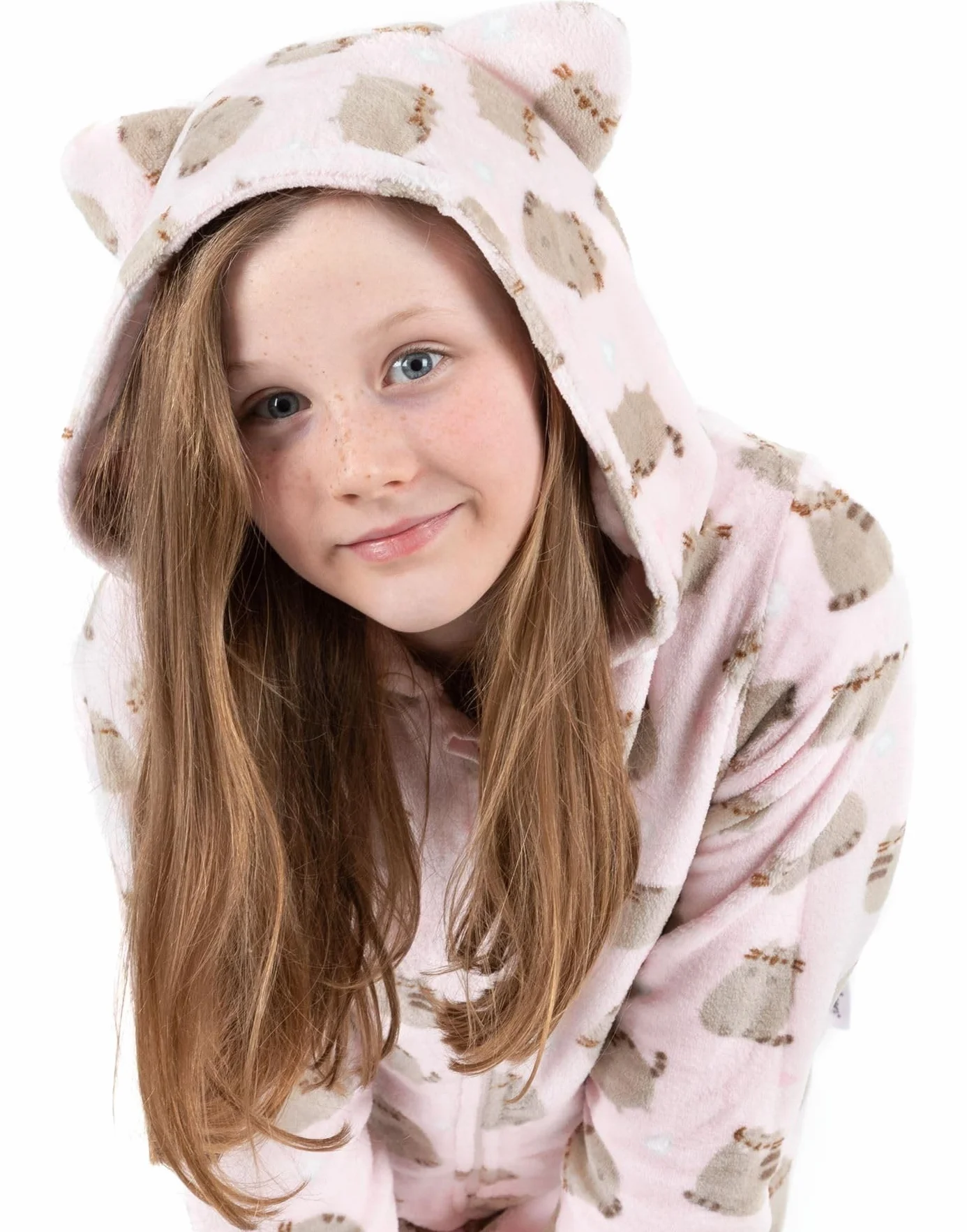 Pusheen The Cat Onesie per Ragazze | Bambini Adolescenti Rosa Multi Marrone O Opzioni Personaggio Pigiama Gatto | Cappuccio in Pile Sherpa con Zip