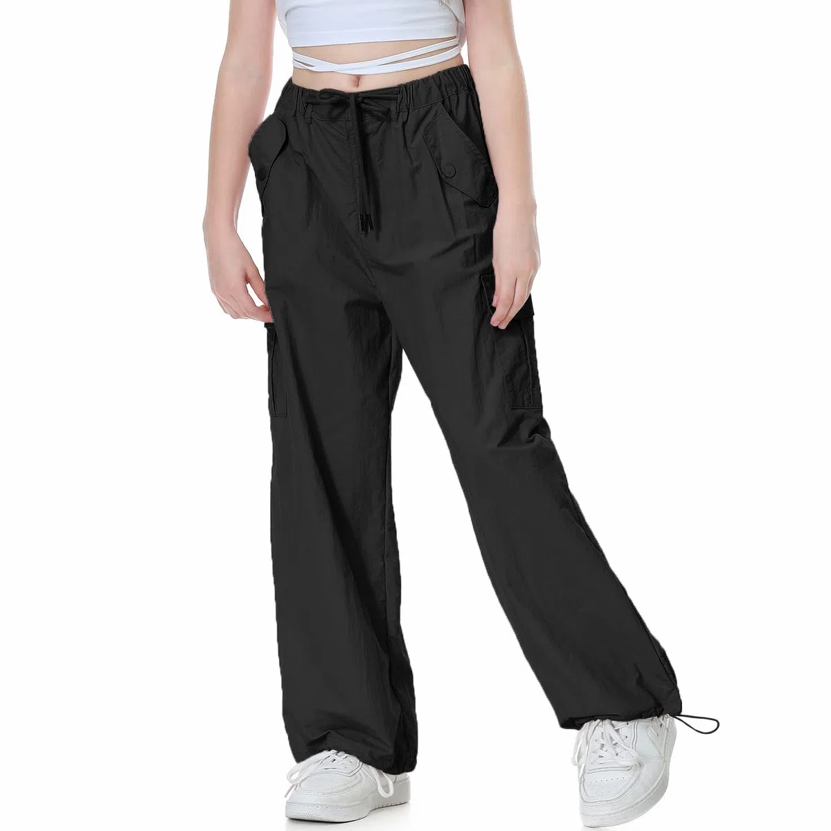 Rolanko Ragazze Pantaloni Larghi da Paracadutista, Joggers Vintage Y2K con Elastico in Vita Regolabile per Bambini