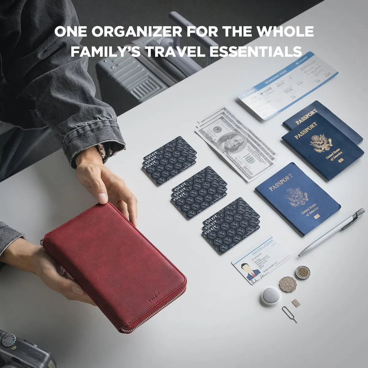 VULKIT Porta Passaporto Familiare per 3-4 Passaporti Portadocumenti da Viaggio Protezione RFID Portapassaporto da Viaggio Donna & Uomo per Denaro, Carte di Credito, ID Documenti - Borgogna