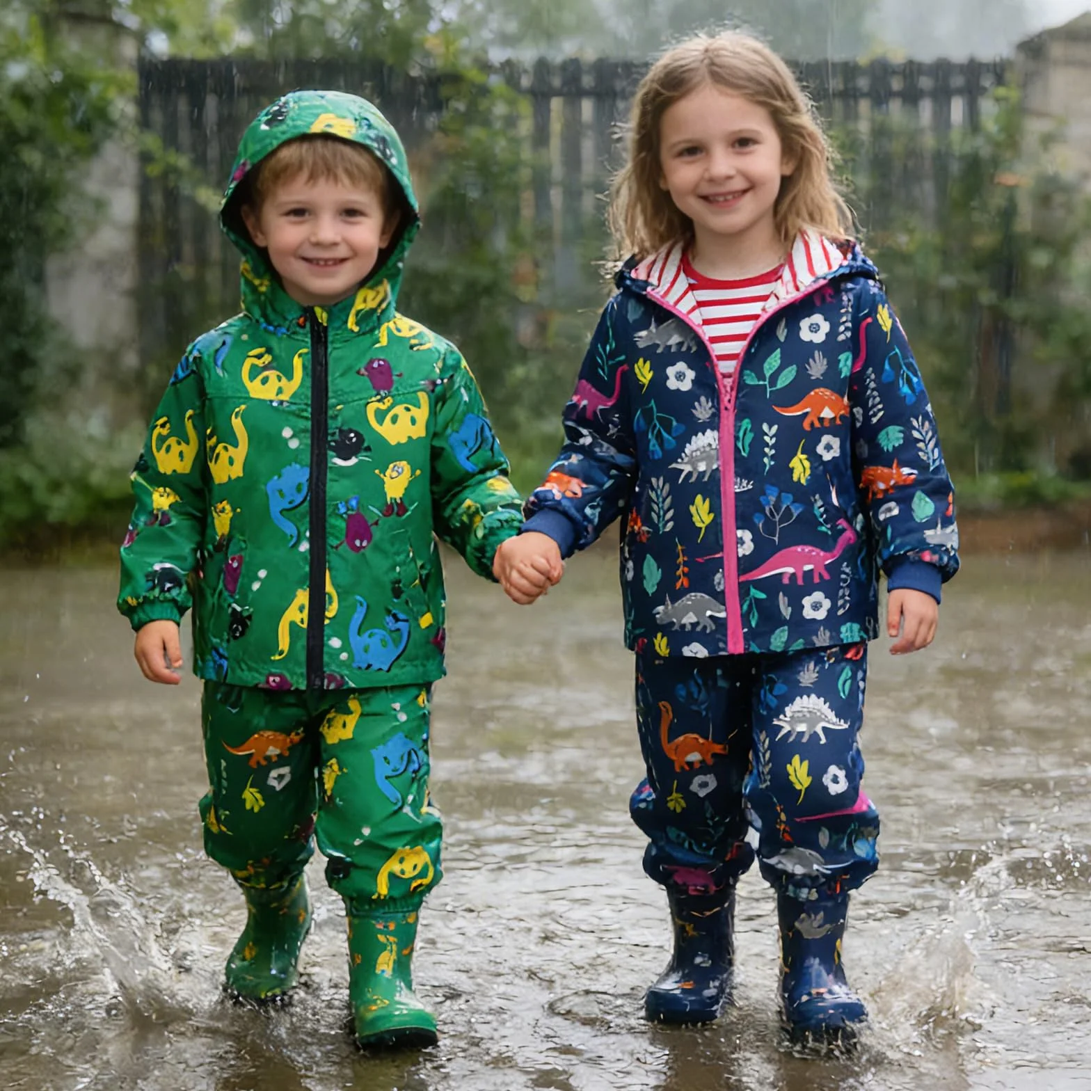 LZH Bambini Impermeabile Ragazzi Giacca con Cappuccio Dinosauro Cappotto + Pantaloni Set
